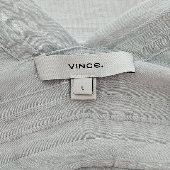 Vince Top Women's L Mint Drapey Striped V-Neck Long Sleeve Hidden Button Flowy - Picture 5 of 14